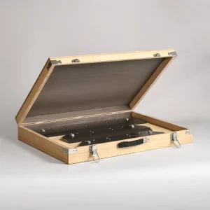 three hss paper cutter blades fixed in a wooden box